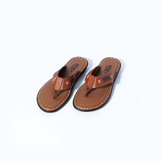 Pair of brown sandals on a white background