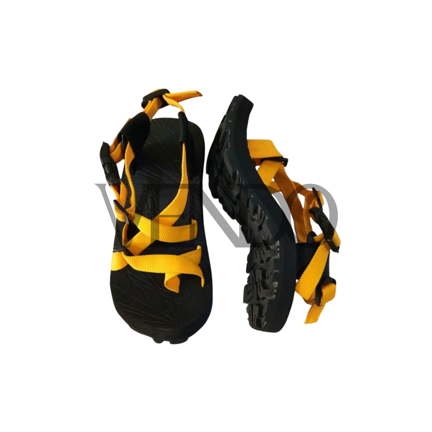 Black and yellow climbing shoes on a white background