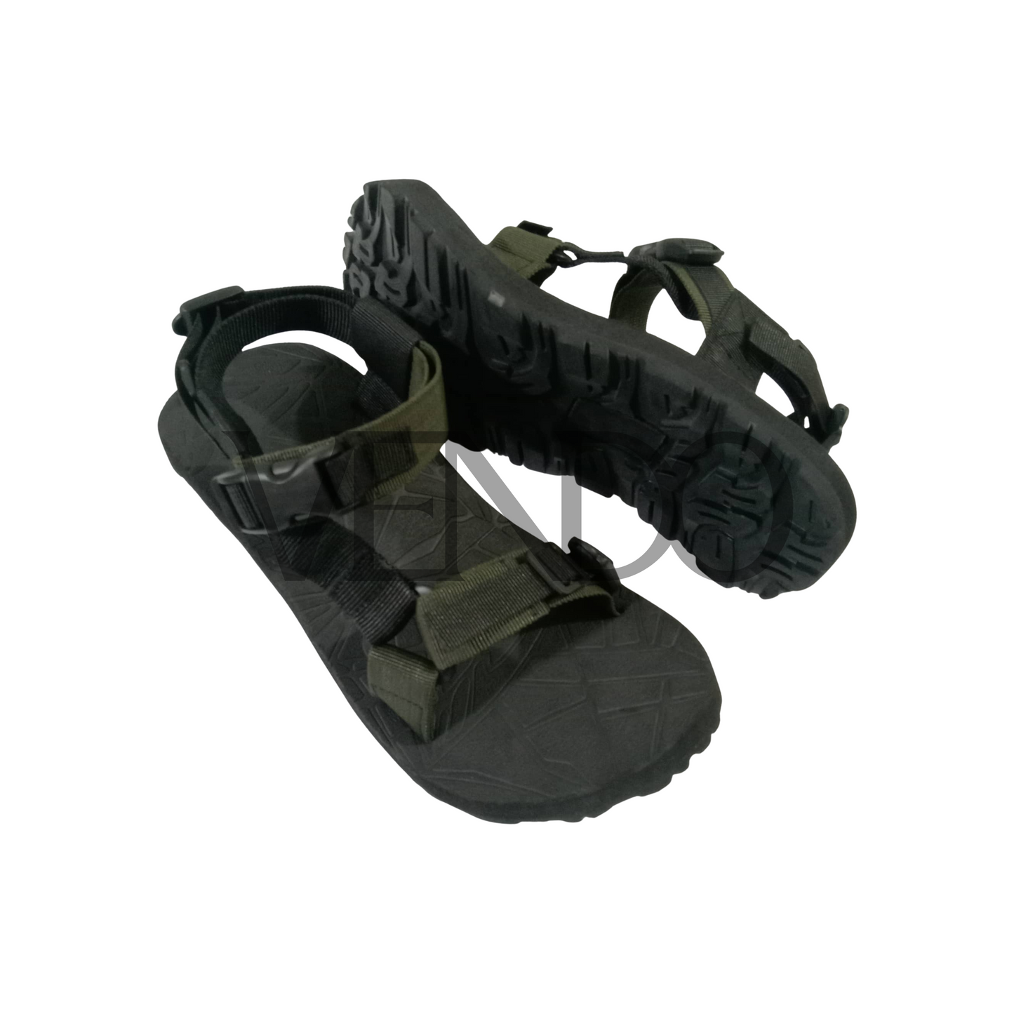 Black and green sandal on a white background