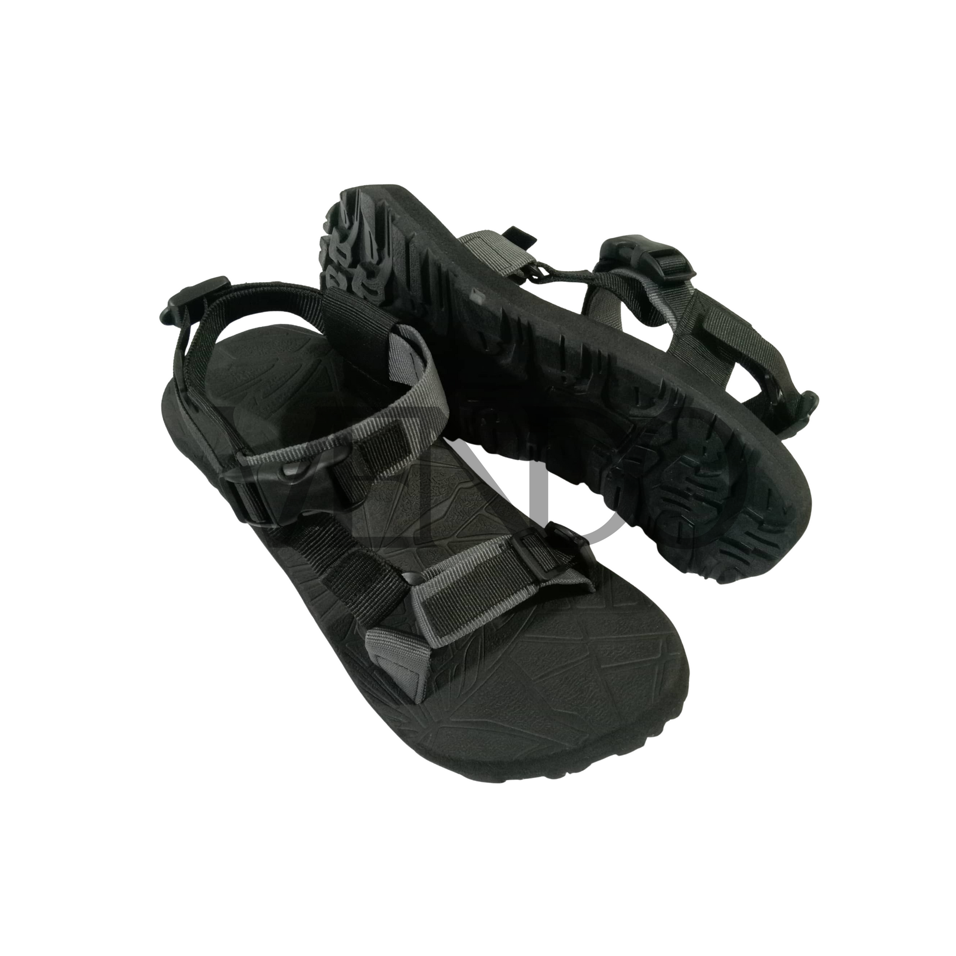 Black sandals with straps on a white background
